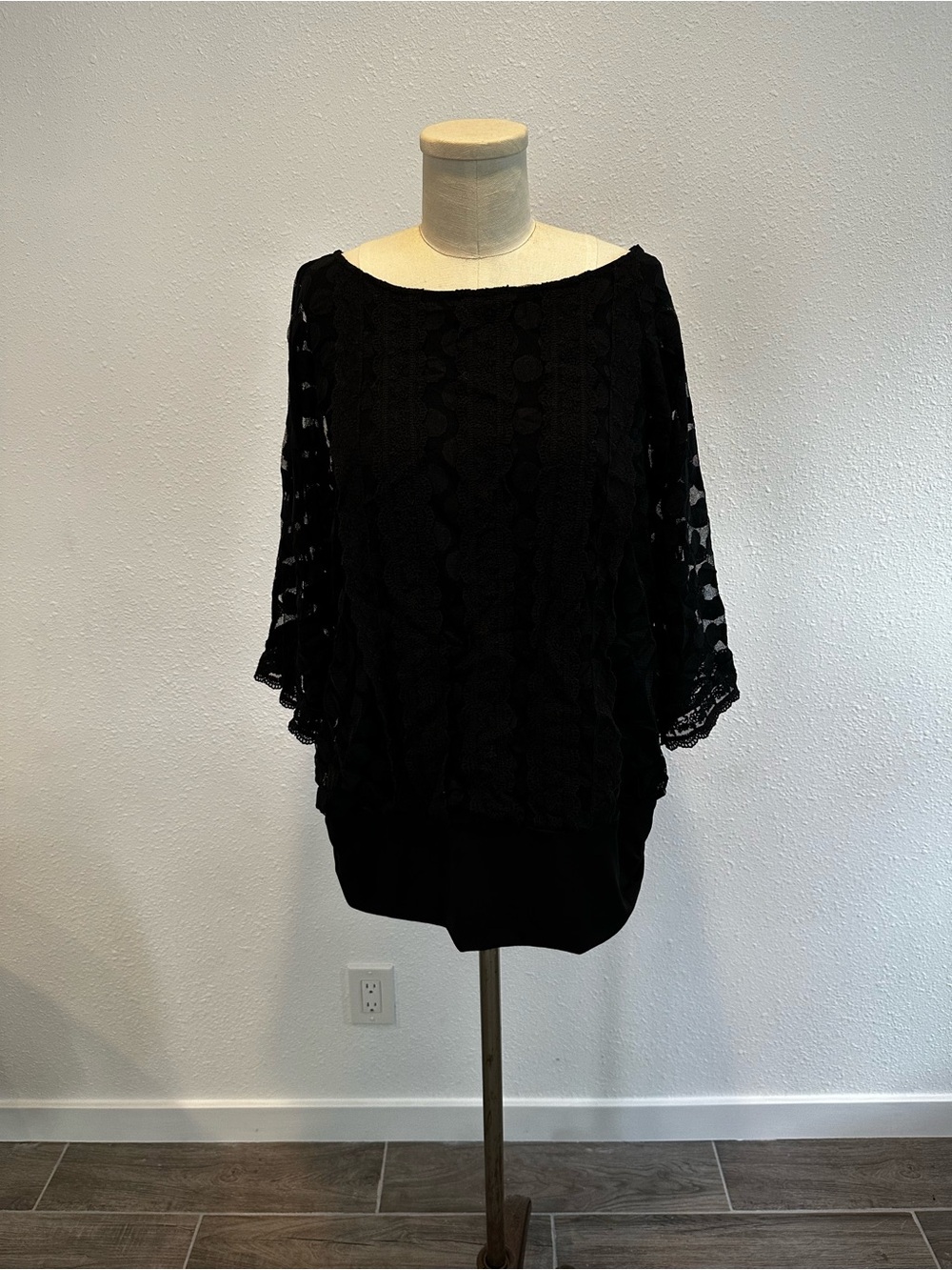 Alfani Black Lace Overlay Boatneck Blouse